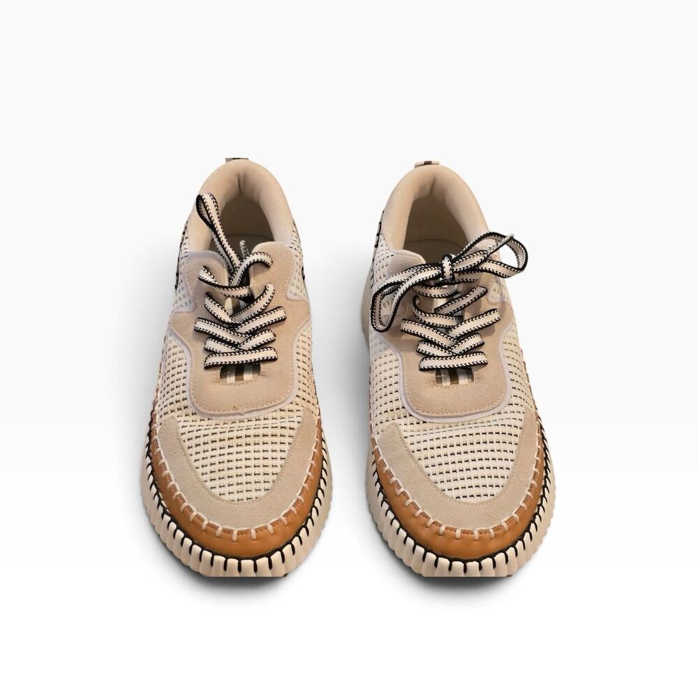 Cozy Girl Coaches Beige Woven Chunky Sneakers Designer Style Streetwear Size 10
